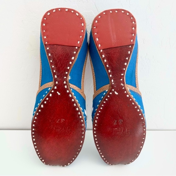 Handmade Imported Embroidered Leather Boho Flats, Juttis, Made in India, New - Picture 7 of 11